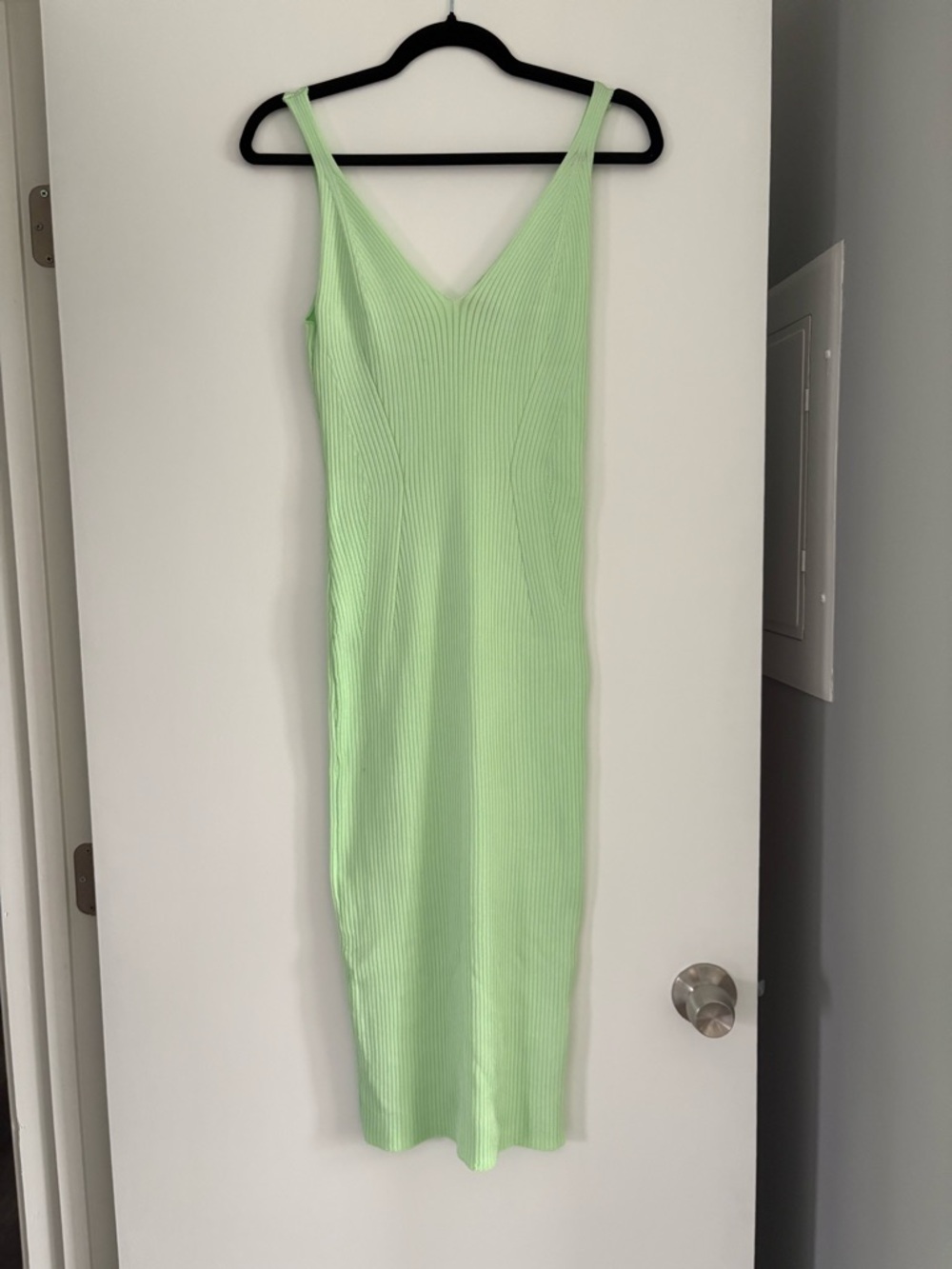 H&M Ribbed V-Neck Sleeveless Midi Dress in Mint Green